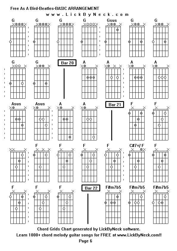 Chord Grids Chart of chord melody fingerstyle guitar song-Free As A Bird-Beatles-BASIC ARRANGEMENT,generated by LickByNeck software.